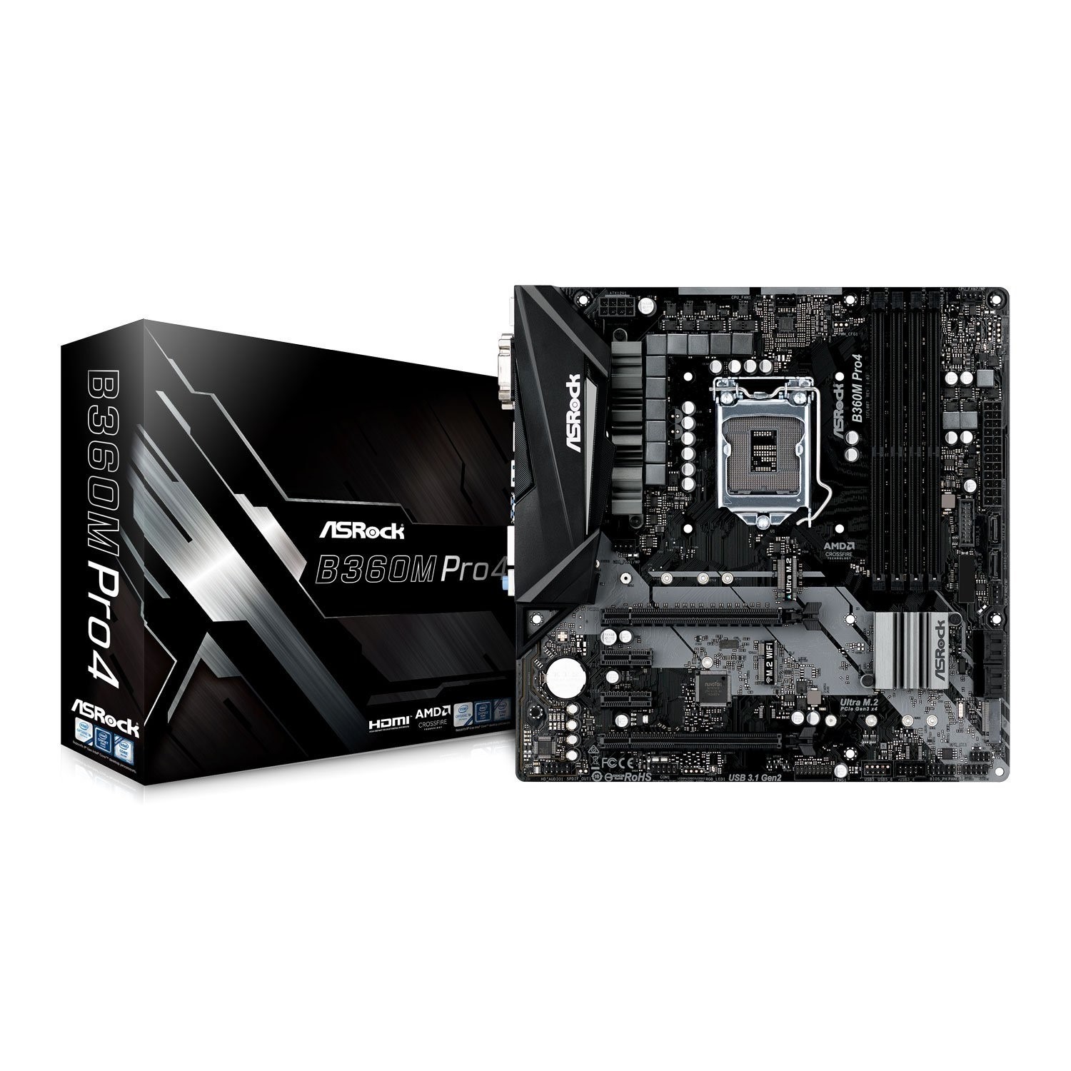B360M Core i5 8500 DDR4 8GB ×2 計 16GB Asrock B360M PRO4 Intel B360 1151 Micro ATX DDR4 VGA DVI HDMI